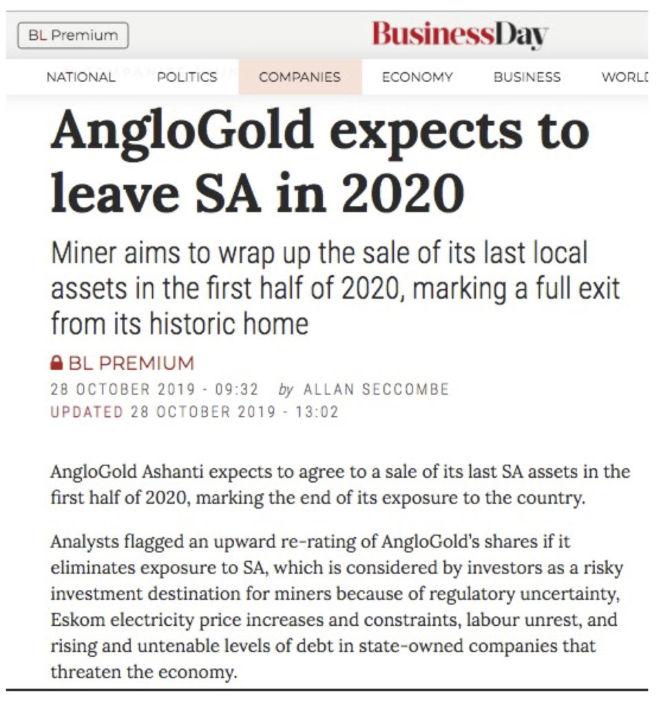 Anglo Gold say bye bye
